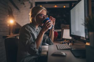 woman up at night on computer